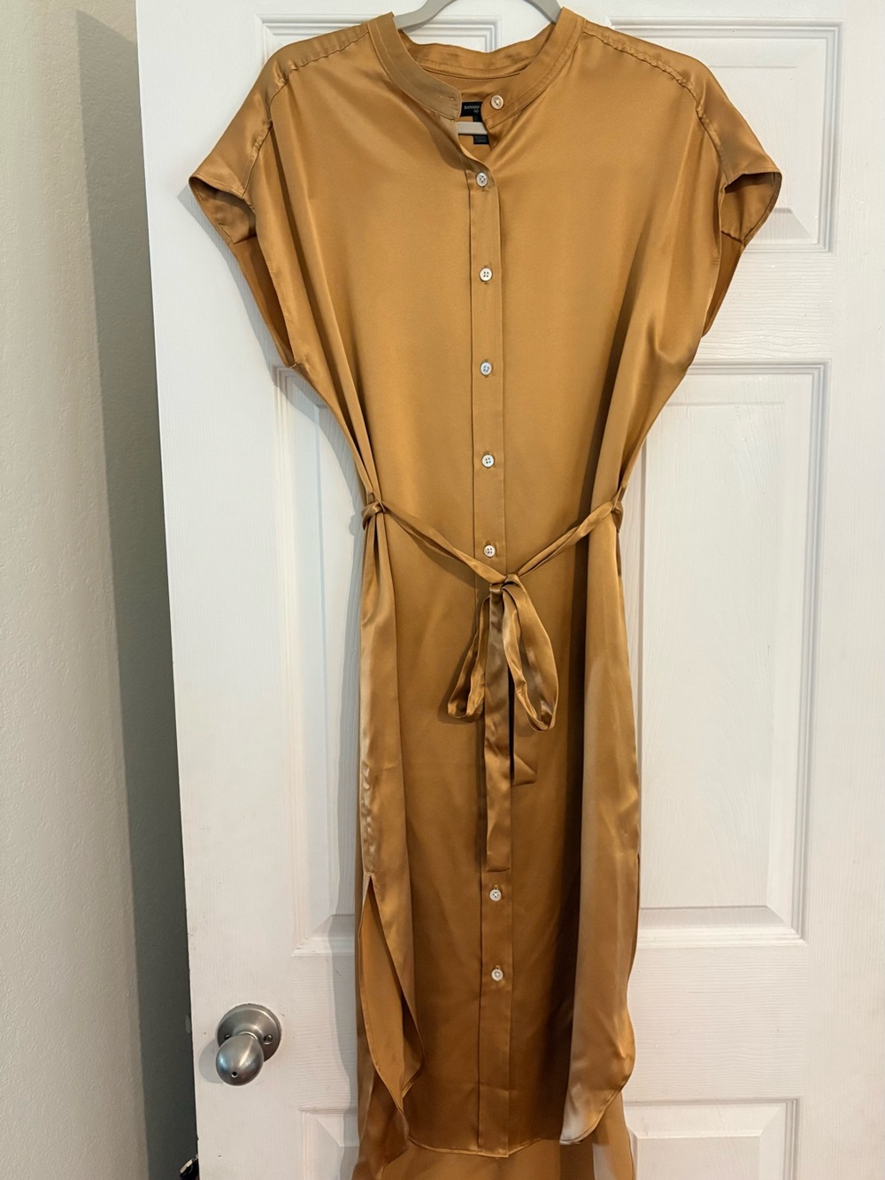Banana Republic 100% Silk Gold Midi Dolman Shirt Dress, Size Small
